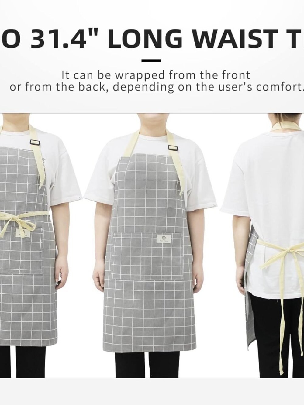2 Pack Adjustable Waterproof Kitchen Aprons with Pockets - Green & Grey Plaid - Picture 6 of 7